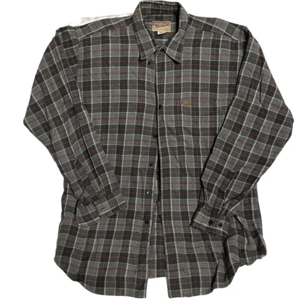 Vintage Woolrich Men's Grey/ Black  Long Sleeve Shirt 100% Cotton Size Large